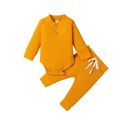 Set Neonato 2 Pezzi in Cotone a Costine con Maglia a Maniche Lunghe e Pantaloni Elastici Primavera/Autunno