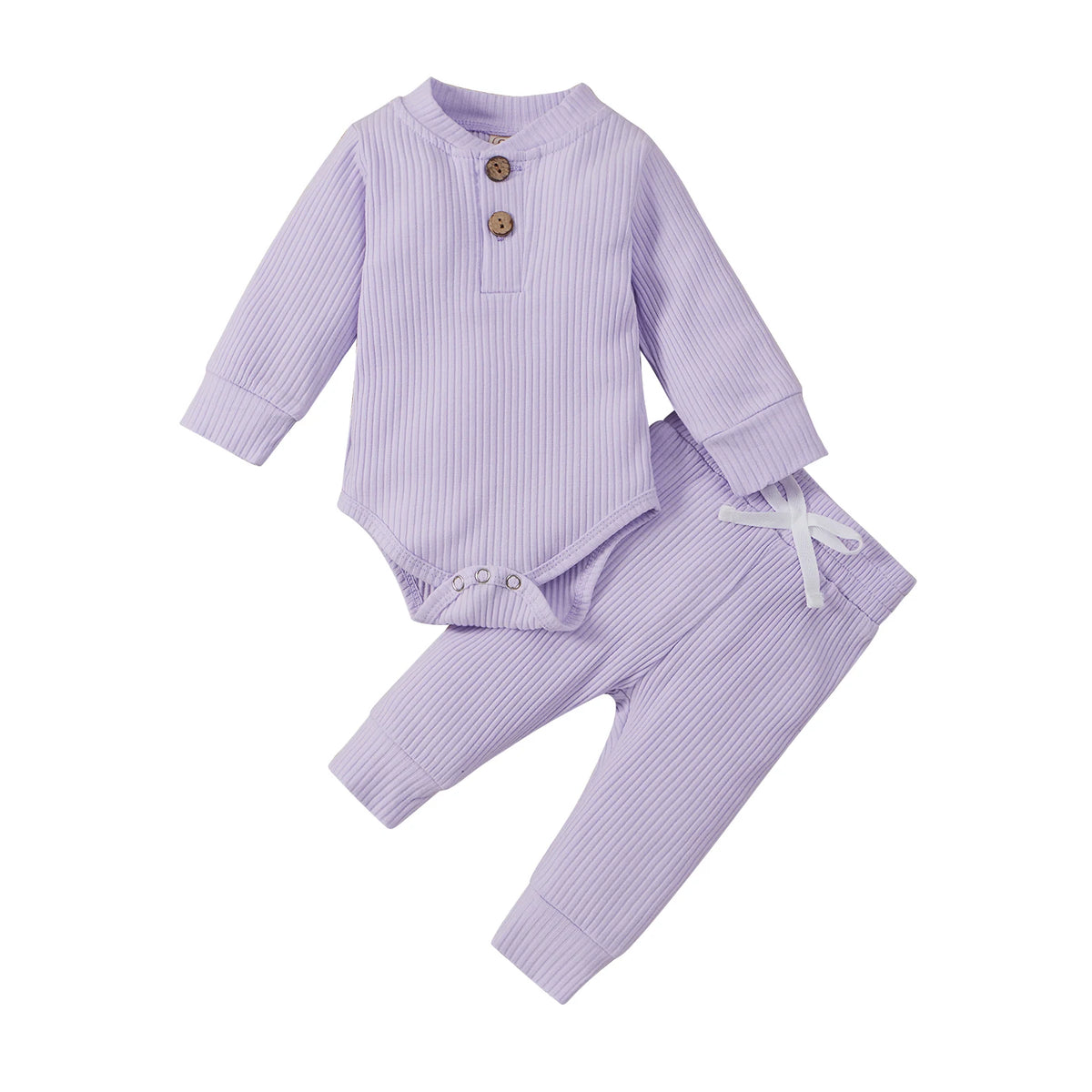 Set Neonato 2 Pezzi in Cotone a Costine con Maglia a Maniche Lunghe e Pantaloni Elastici Primavera/Autunno