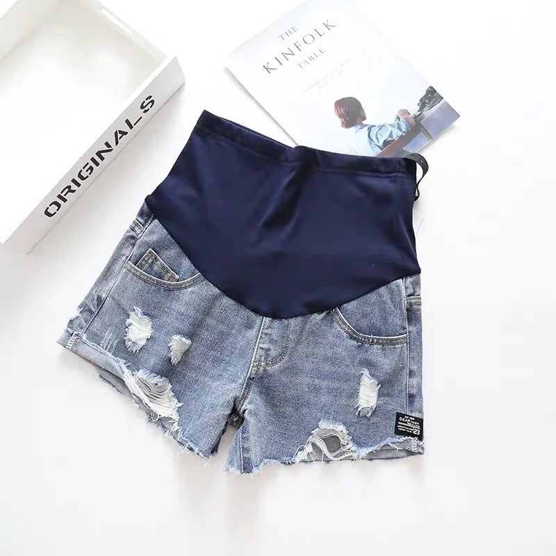 Shorts Premaman in Jeans con Fascia Elasticizzata – Pantaloncini Estivi in Cotone Taglie M-2XL