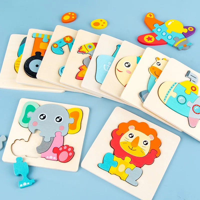 Puzzle in Legno 3D a Incastro – Animali e Veicoli, Gioco Educativo Ispirato al Metodo Montessori per Bambini 3+ Anni
