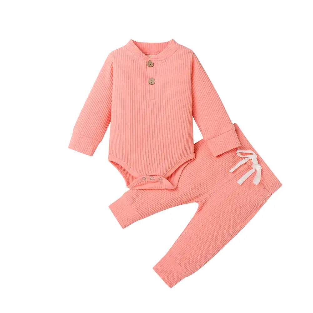 Set Neonato 2 Pezzi in Cotone a Costine con Maglia a Maniche Lunghe e Pantaloni Elastici Primavera/Autunno