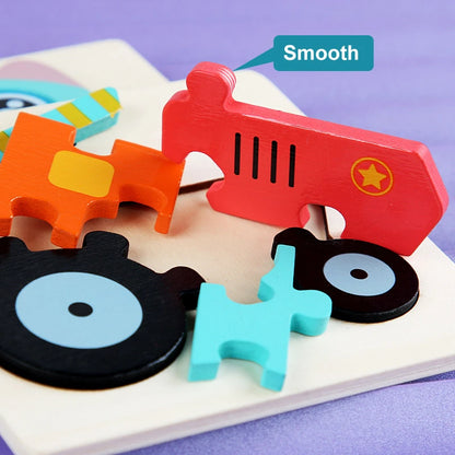 Puzzle in Legno 3D a Incastro – Animali e Veicoli, Gioco Educativo Ispirato al Metodo Montessori per Bambini 3+ Anni