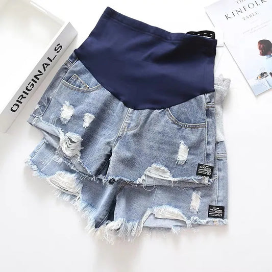 Shorts Premaman in Jeans con Fascia Elasticizzata – Pantaloncini Estivi in Cotone Taglie M-2XL
