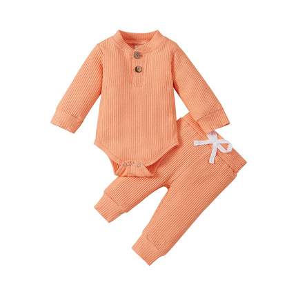 Set Neonato 2 Pezzi in Cotone a Costine con Maglia a Maniche Lunghe e Pantaloni Elastici Primavera/Autunno
