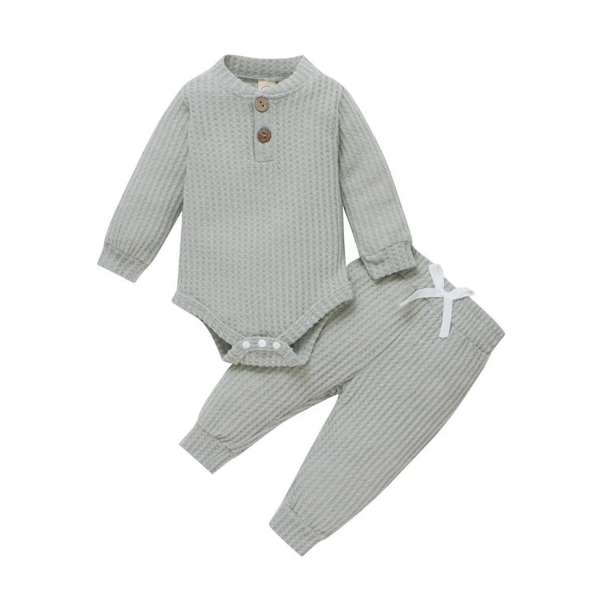 Set Neonato 2 Pezzi in Cotone a Costine con Maglia a Maniche Lunghe e Pantaloni Elastici Primavera/Autunno