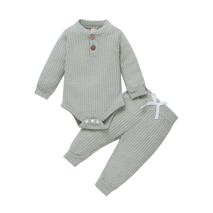 Set Neonato 2 Pezzi in Cotone a Costine con Maglia a Maniche Lunghe e Pantaloni Elastici Primavera/Autunno