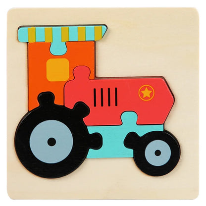 Puzzle in Legno 3D a Incastro – Animali e Veicoli, Gioco Educativo Ispirato al Metodo Montessori per Bambini 3+ Anni