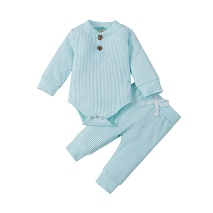 Set Neonato 2 Pezzi in Cotone a Costine con Maglia a Maniche Lunghe e Pantaloni Elastici Primavera/Autunno