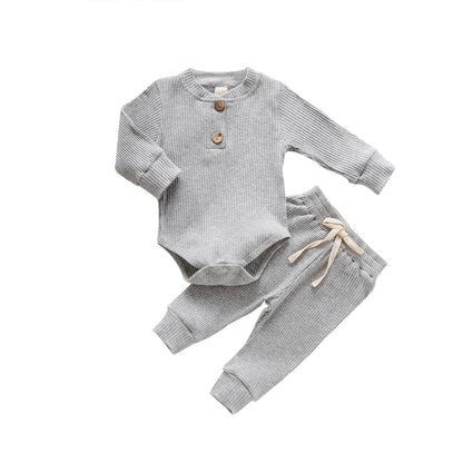 Set Neonato 2 Pezzi in Cotone a Costine con Maglia a Maniche Lunghe e Pantaloni Elastici Primavera/Autunno