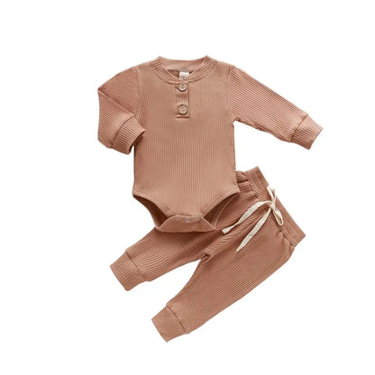Set Neonato 2 Pezzi in Cotone a Costine con Maglia a Maniche Lunghe e Pantaloni Elastici Primavera/Autunno
