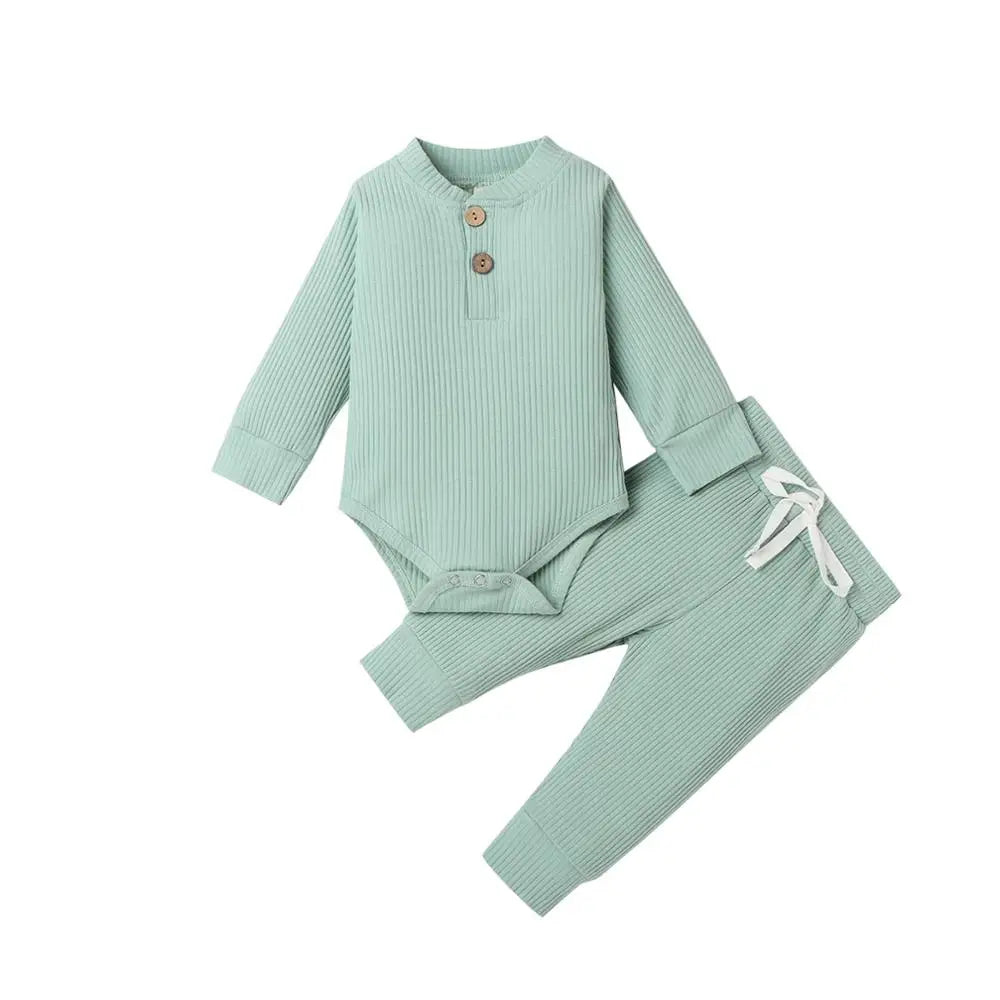 Set Neonato 2 Pezzi in Cotone a Costine con Maglia a Maniche Lunghe e Pantaloni Elastici Primavera/Autunno