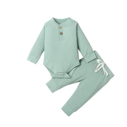 Set Neonato 2 Pezzi in Cotone a Costine con Maglia a Maniche Lunghe e Pantaloni Elastici Primavera/Autunno