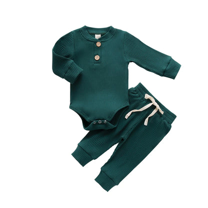 Set Neonato 2 Pezzi in Cotone a Costine con Maglia a Maniche Lunghe e Pantaloni Elastici Primavera/Autunno