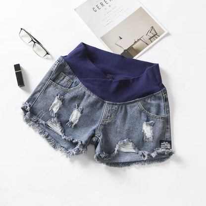 Shorts Premaman in Jeans con Fascia Elasticizzata – Pantaloncini Estivi in Cotone Taglie M-2XL