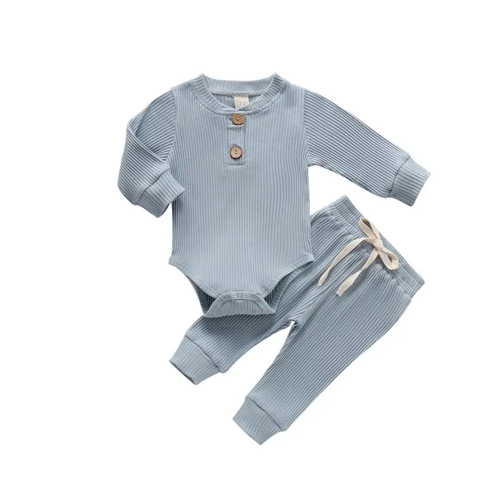 Set Neonato 2 Pezzi in Cotone a Costine con Maglia a Maniche Lunghe e Pantaloni Elastici Primavera/Autunno