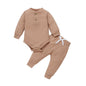 Set Neonato 2 Pezzi in Cotone a Costine con Maglia a Maniche Lunghe e Pantaloni Elastici Primavera/Autunno
