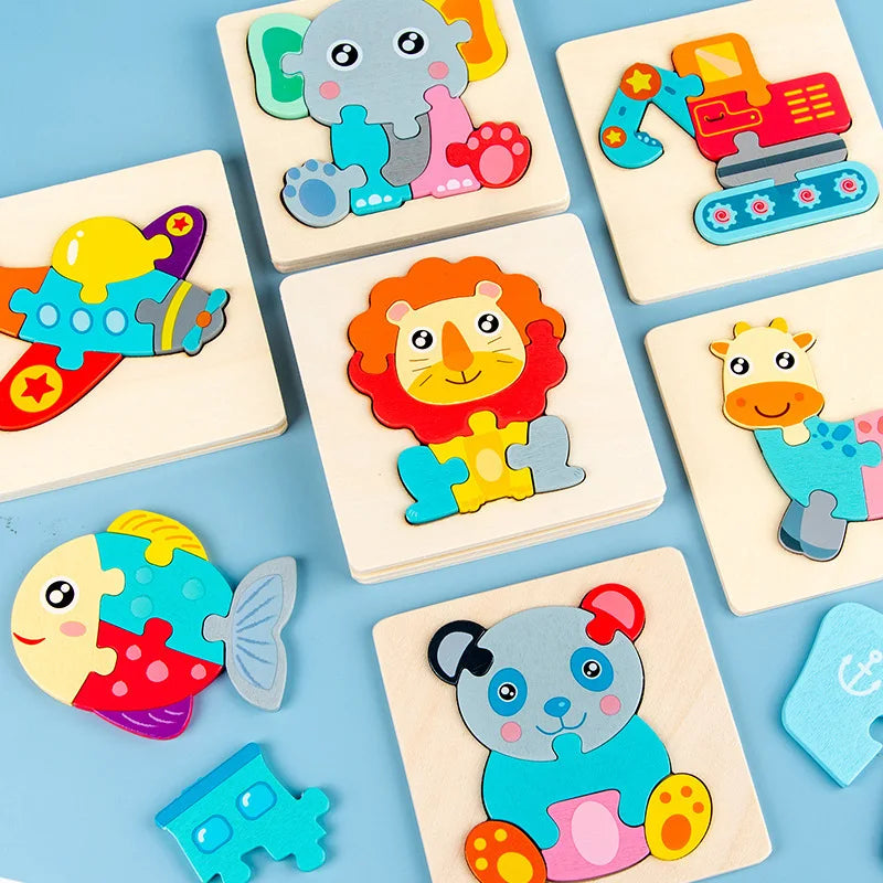Puzzle in Legno 3D a Incastro – Animali e Veicoli, Gioco Educativo Ispirato al Metodo Montessori per Bambini 3+ Anni