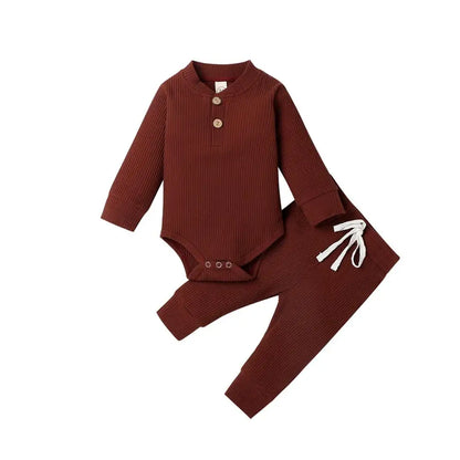 Set Neonato 2 Pezzi in Cotone a Costine con Maglia a Maniche Lunghe e Pantaloni Elastici Primavera/Autunno