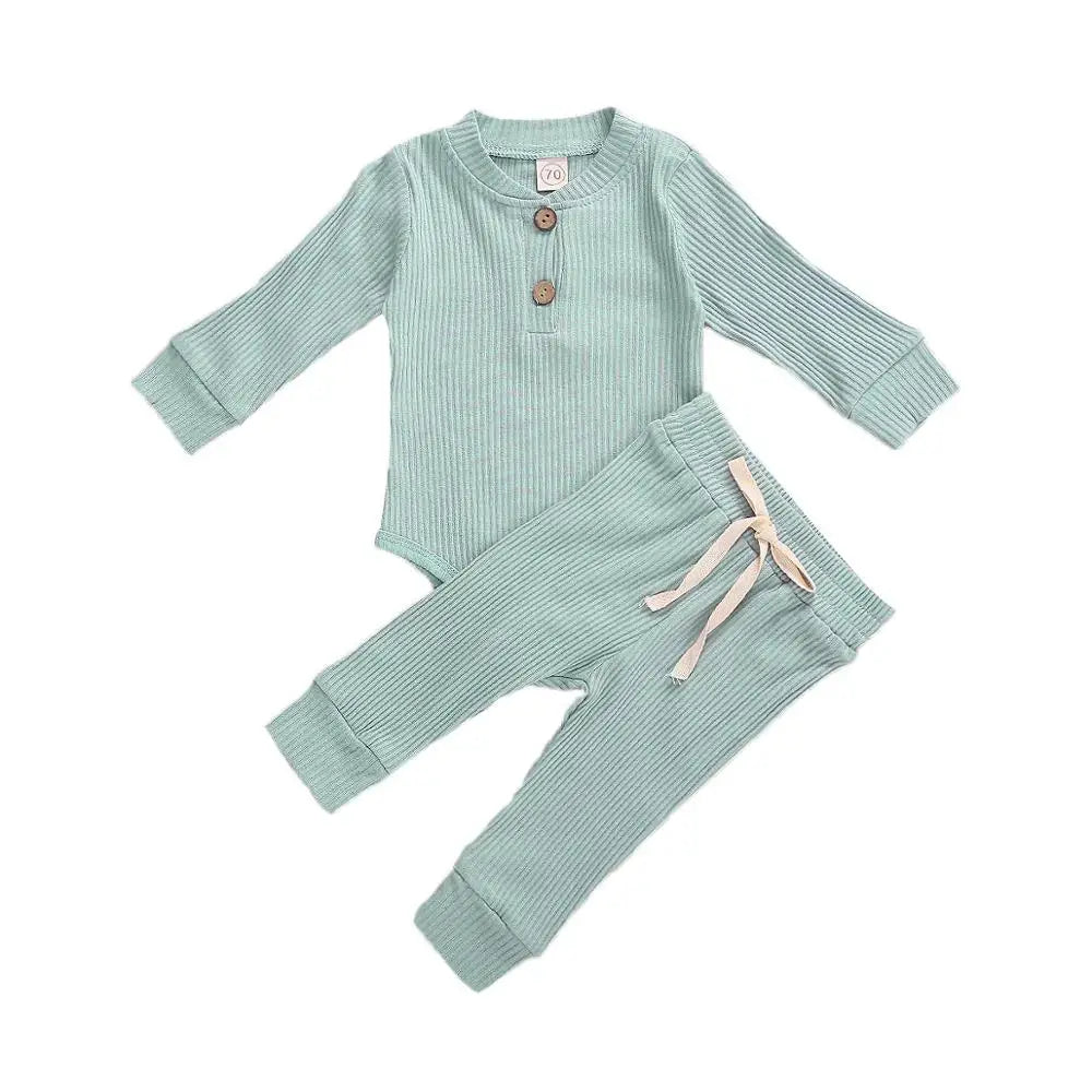 Set Neonato 2 Pezzi in Cotone a Costine con Maglia a Maniche Lunghe e Pantaloni Elastici Primavera/Autunno