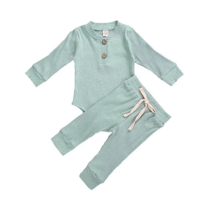 Set Neonato 2 Pezzi in Cotone a Costine con Maglia a Maniche Lunghe e Pantaloni Elastici Primavera/Autunno