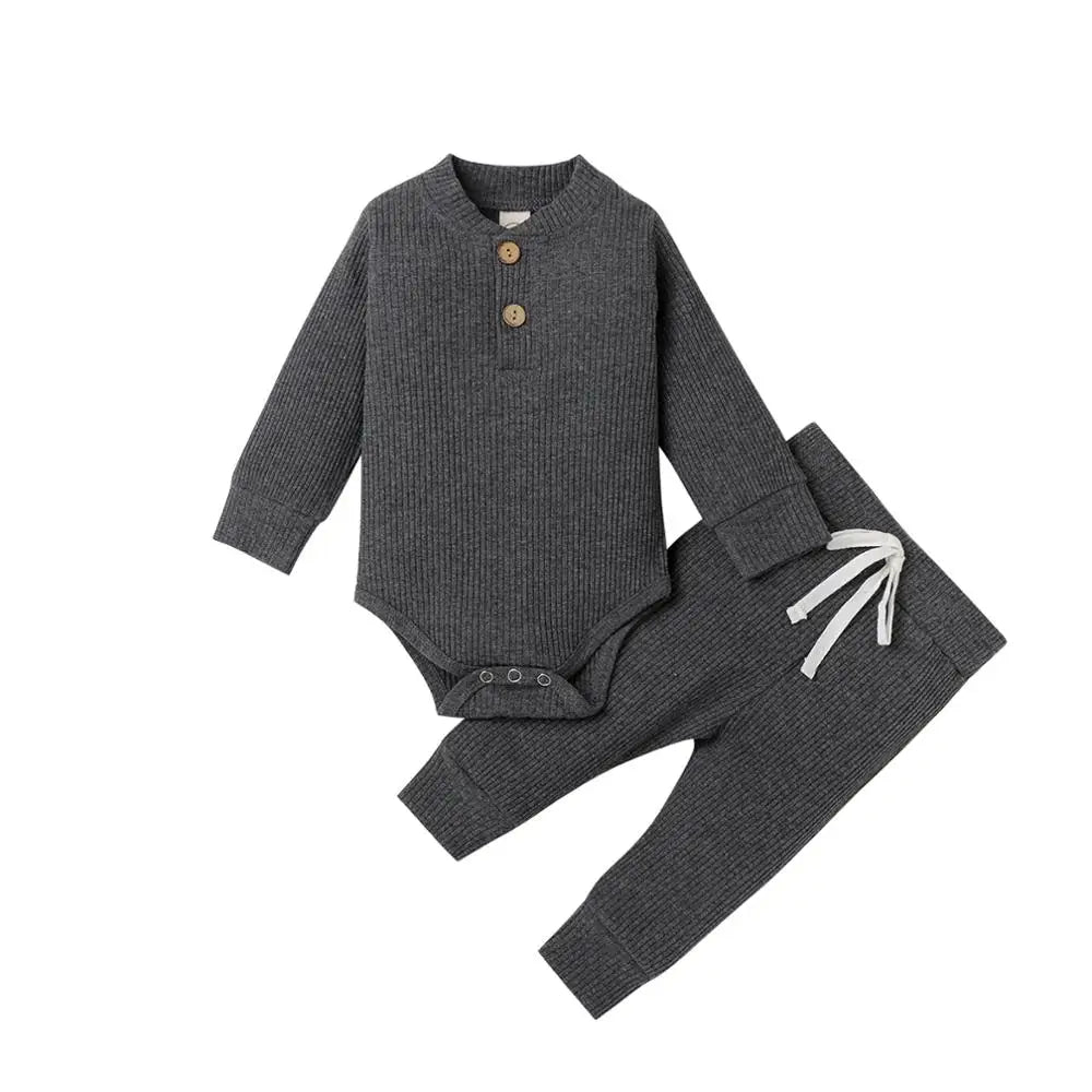 Set Neonato 2 Pezzi in Cotone a Costine con Maglia a Maniche Lunghe e Pantaloni Elastici Primavera/Autunno