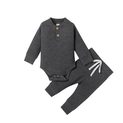 Set Neonato 2 Pezzi in Cotone a Costine con Maglia a Maniche Lunghe e Pantaloni Elastici Primavera/Autunno