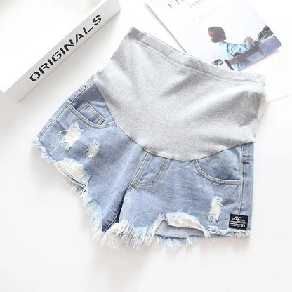 Shorts Premaman in Jeans con Fascia Elasticizzata – Pantaloncini Estivi in Cotone Taglie M-2XL