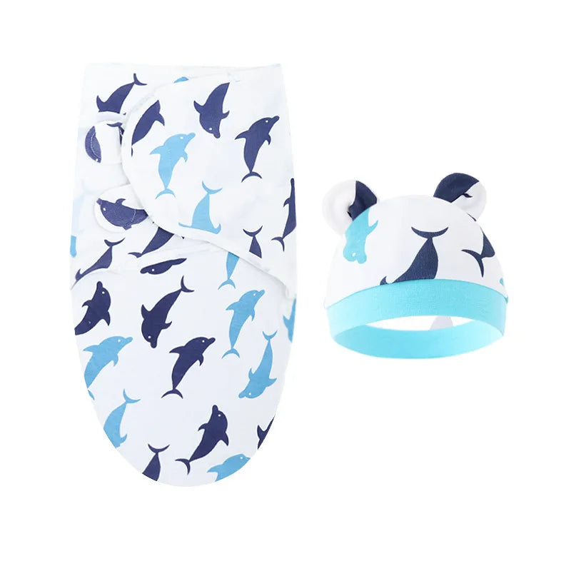 Fascia Swaddle Neonato in 100% Cotone con Cappellino – Copertina Avvolgente Regolabile 70 × 50 cm