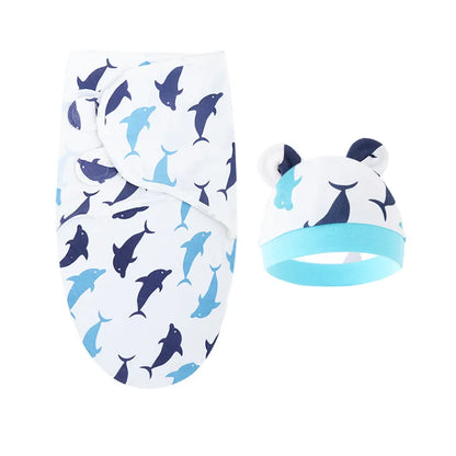Fascia Swaddle Neonato in 100% Cotone con Cappellino – Copertina Avvolgente Regolabile 70 × 50 cm