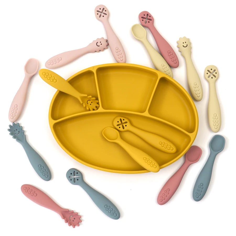 Set 3 Posatine in Silicone per Svezzamento e Autosvezzamento – Prime Posate per Neonato