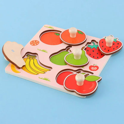 Puzzle Montessori in Legno con Pomelli – Gioco a Incastro Frutta 18 Mesi+
