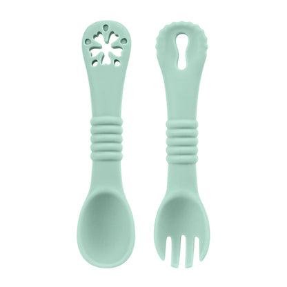 Set Posate Svezzamento in Silicone con Massaggiagengive – Cucchiaino e Forchettina Ergonomici per Bambini