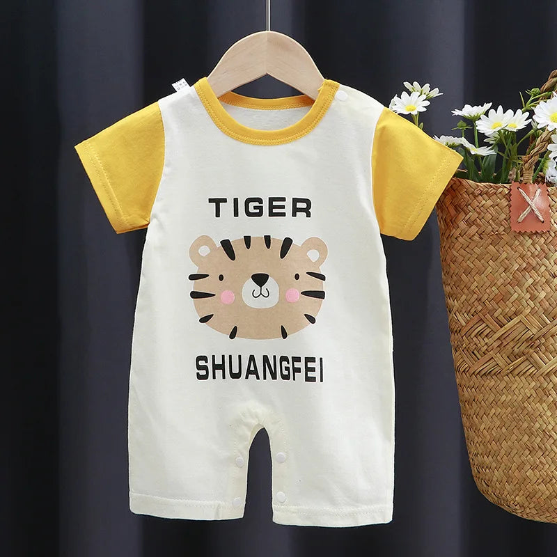Pagliaccetto in Cotone per Neonato – Tutina a Maniche Corte con Stampe, Body Intero Unisex per Neonati