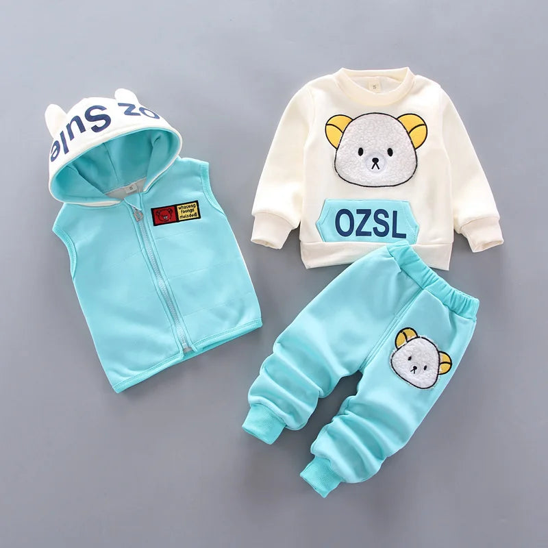 Completo Invernale Bambino e Bambina 3 Pezzi – Tuta con Felpa, Pantaloni e Gilet con Cappuccio e Orsetti