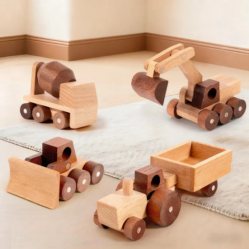 Veicoli in Legno Naturale – Gioco di Ruolo Educativo per Bambini 3+ Anni