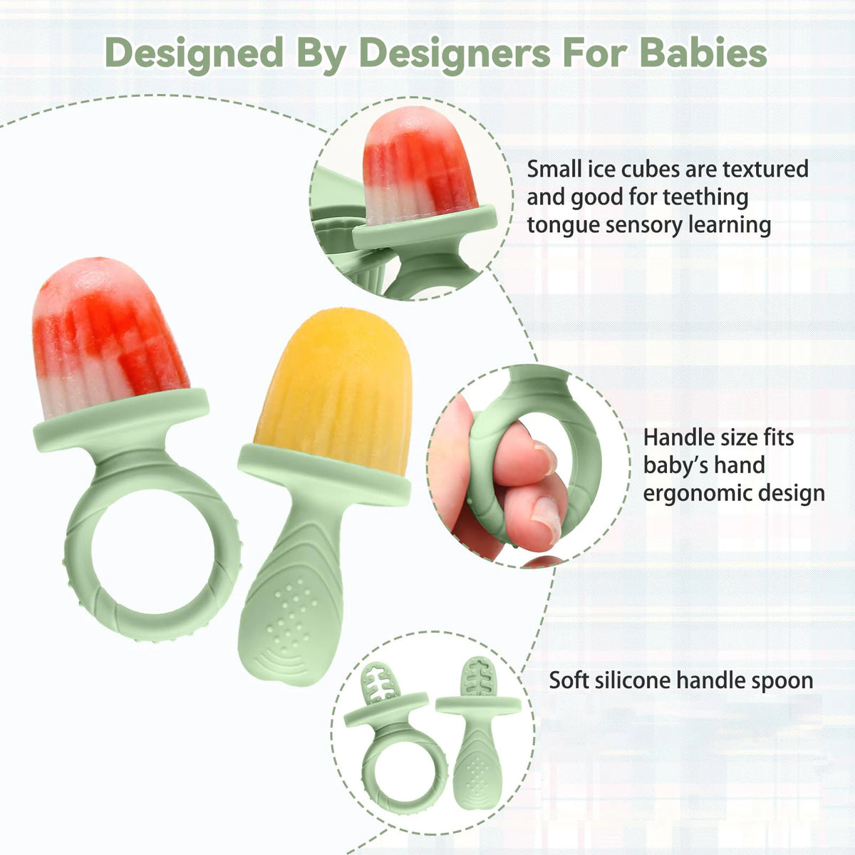 Stampi per Mini Ghiaccioli Bambini in Silicone – Set Riutilizzabile con Manici per Frutta, Yogurt e Latte Materno