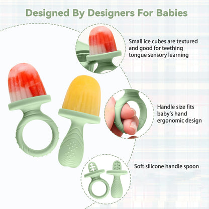 Stampi per Mini Ghiaccioli Bambini in Silicone – Set Riutilizzabile con Manici per Frutta, Yogurt e Latte Materno