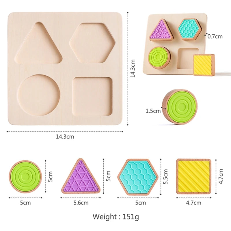Puzzle Sensoriale Tattile in Legno con Forme e Texture – Gioco Educativo per Bambini