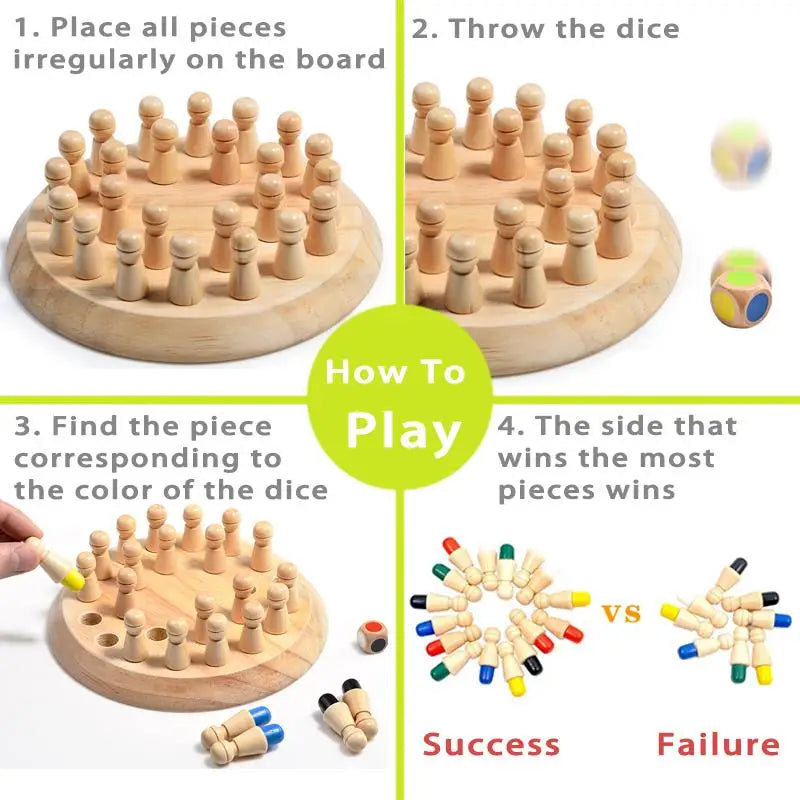 Gioco di Memoria in Legno con Colori e Dado – Gioco Educativo Cognitivo 4+ Anni