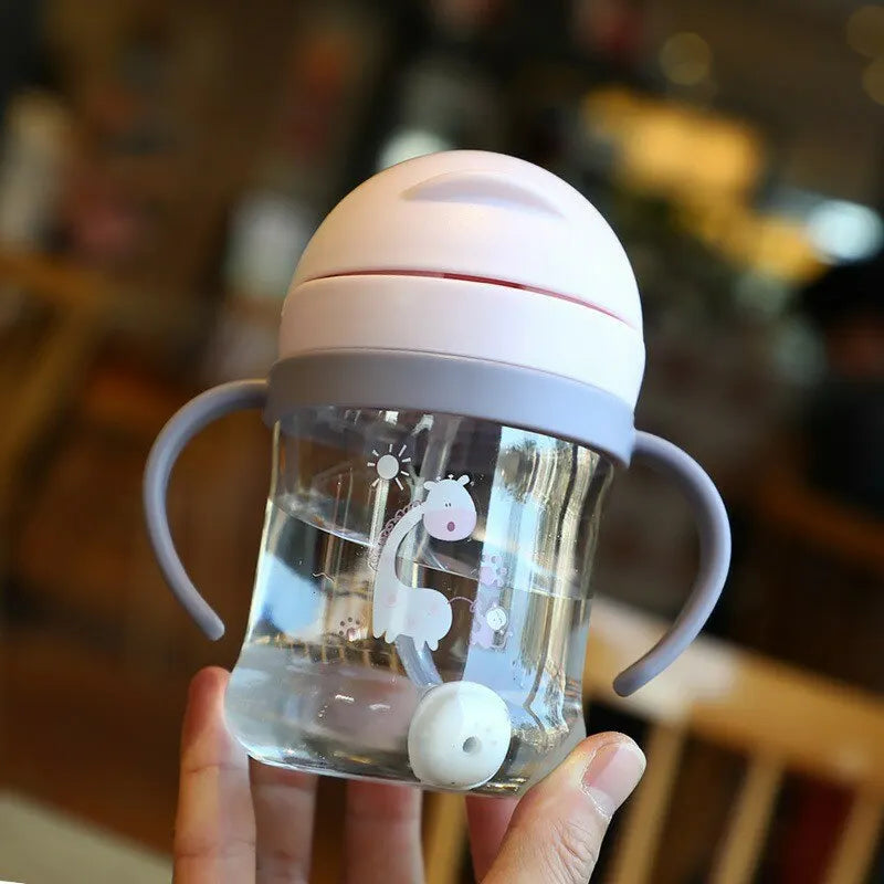 Bicchiere con Cannuccia e Sfera a Gravità 250 ml – Doppio Manico per Bambini