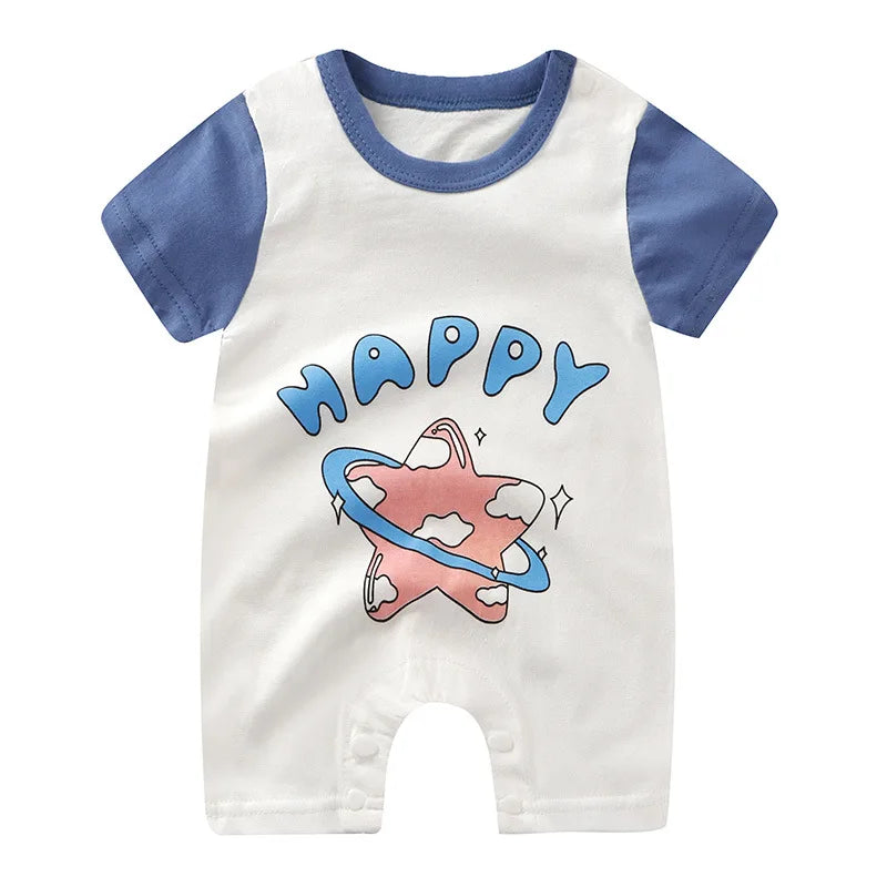 Pagliaccetto in Cotone per Neonato – Tutina a Maniche Corte con Stampe, Body Intero Unisex per Neonati
