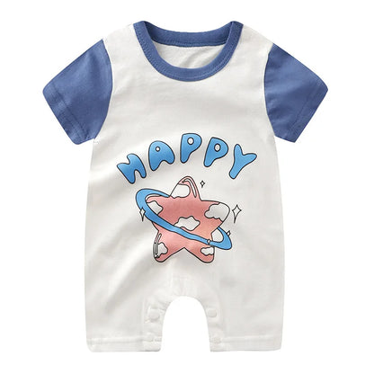 Pagliaccetto in Cotone per Neonato – Tutina a Maniche Corte con Stampe, Body Intero Unisex per Neonati