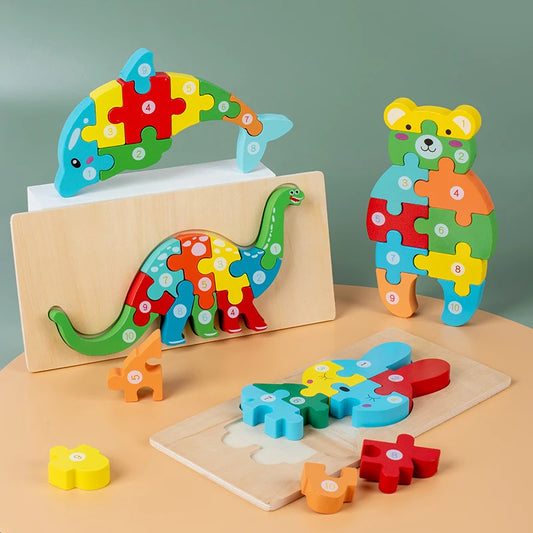 Puzzle Educativo in Legno per Bambini – Gioco a Incastro con Numeri e Animali