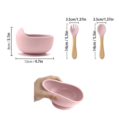 Ciotola Svezzamento con Ventosa in Silicone – Kit 3 Pezzi con Cucchiaio e Forchetta