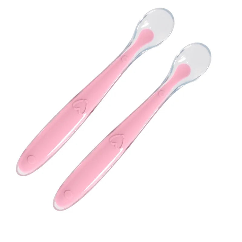 Set 2 Cucchiaini Svezzamento Neonato in Silicone Morbido – Posate Prima Pappa con Manico Antiscivolo