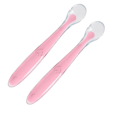 Set 2 Cucchiaini Svezzamento Neonato in Silicone Morbido – Posate Prima Pappa con Manico Antiscivolo