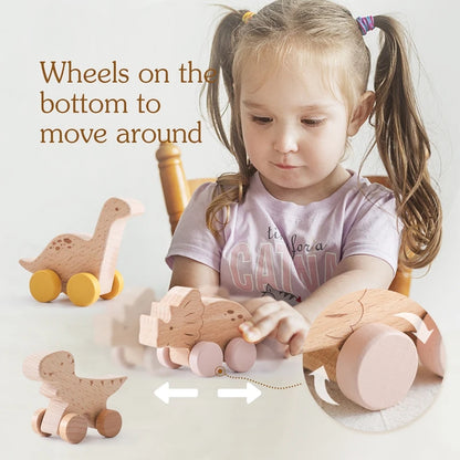 Dinosauri Giocattolo in Legno con Ruote – Gioco Educativo e Creativo per Bambini