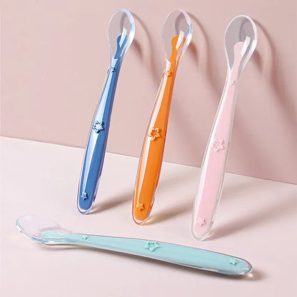 Set 2 Cucchiaini Svezzamento Neonato in Silicone Morbido – Posate Prima Pappa con Manico Antiscivolo