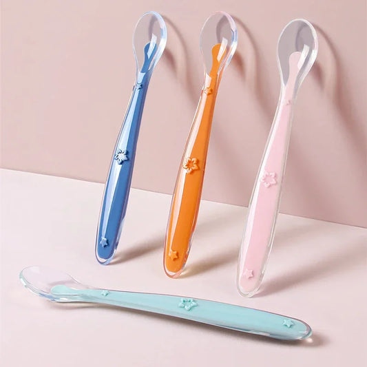 Set 2 Cucchiaini Svezzamento Neonato in Silicone Morbido – Posate Prima Pappa con Manico Antiscivolo