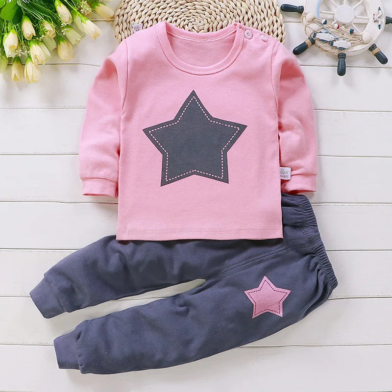 Pigiama Bambina 2 Pezzi in Cotone – Tutina Manica Lunga e Pantaloni Fantasia